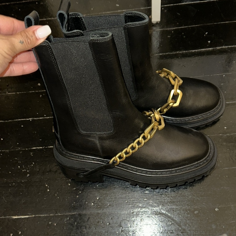 Sandro Black Chain Boots Ankle Leather - Picture 5 of 5